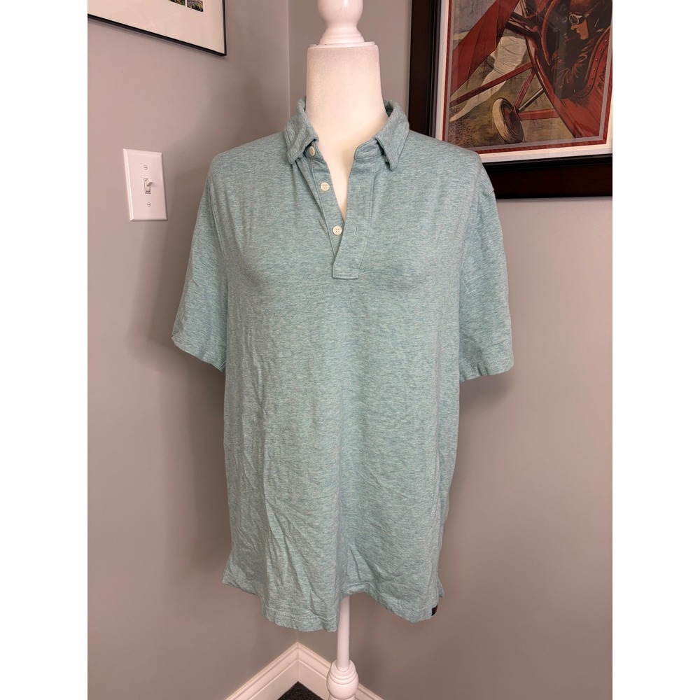 Faherty Brand Movement Polo Shirt Mens Large Teal Heather Pima Cotton